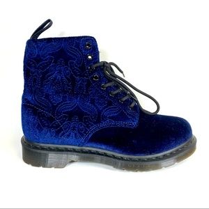 Dr. Martens Brocade Blue Velvet Combat Boots 1460 Womens 9